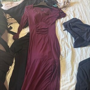 Elegant Burgundy Long Sleeve Dress